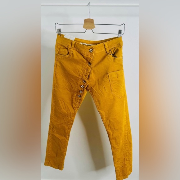 Daysie: Mustard Yellow Button-Fly Pants - Picture 1 of 3
